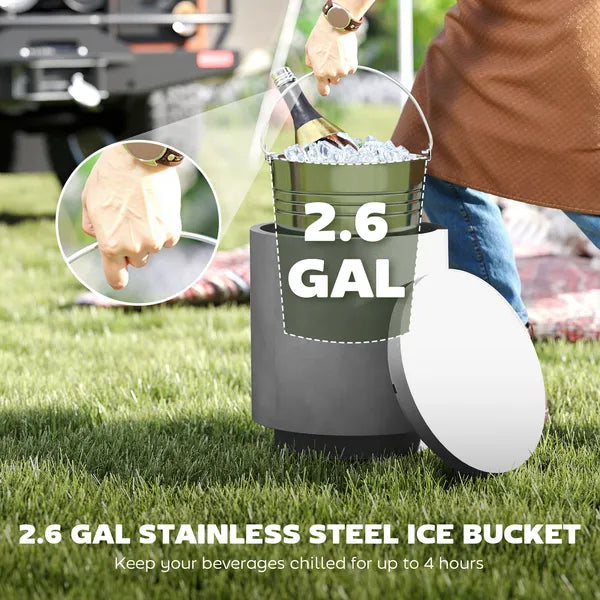 HOMCOM 2.6 Gal Outdoor Side Table, 3-In-1 Concrete Cooler Bar Table with Storage, Removable Ice Bucket and Lid, Light Gray - product image 5