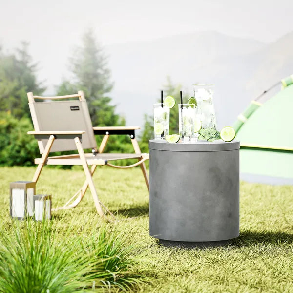 HOMCOM 2.6 Gal Outdoor Side Table, 3-In-1 Concrete Cooler Bar Table with Storage, Removable Ice Bucket and Lid, Light Gray - product image 2