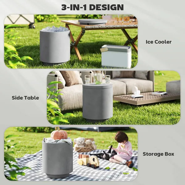 HOMCOM 2.6 Gal Outdoor Side Table, 3-In-1 Concrete Cooler Bar Table with Storage, Removable Ice Bucket and Lid, Light Gray - product image 4