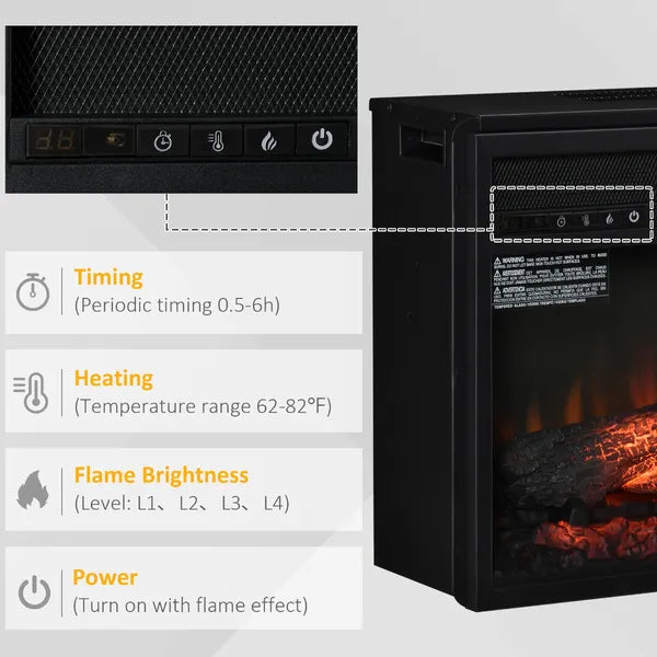 HOMCOM 27" Electric Fireplace Insert, Retro Recessed Fireplace Heater with Realistic Log Flame, Remote Control, and Adjustable Brightness, 1400W - product image 8