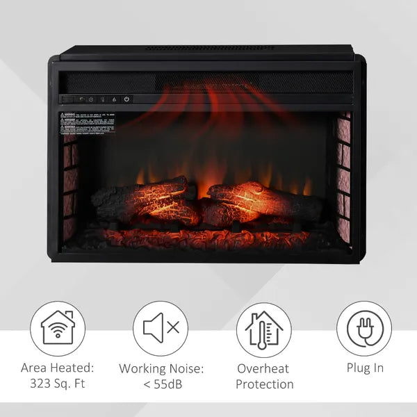 HOMCOM 27" Electric Fireplace Insert, Retro Recessed Fireplace Heater with Realistic Log Flame, Remote Control, and Adjustable Brightness, 1400W - product image 6
