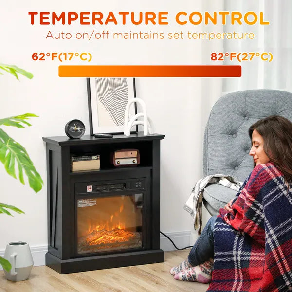 HOMCOM 27 Inch Freestanding Electric Fireplace with Mantel, 1400W Replaceable Fireplace Insert Heater with Timer, Black - product image 6
