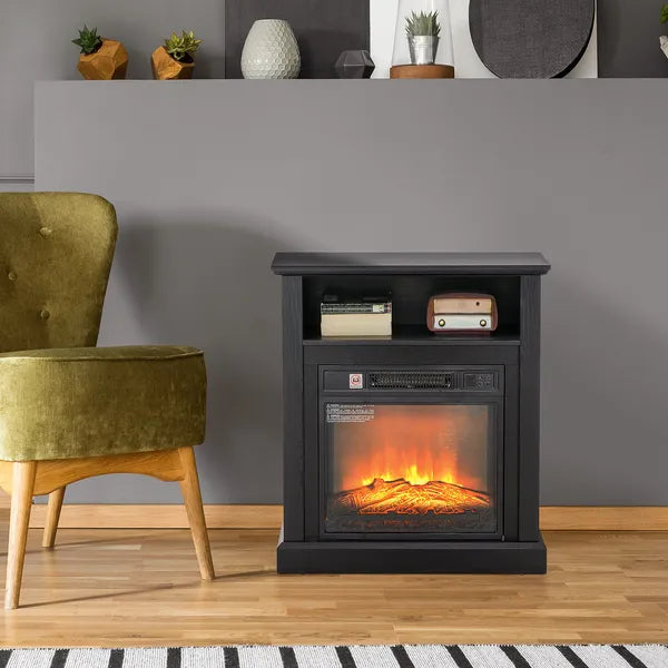 HOMCOM 27 Inch Freestanding Electric Fireplace with Mantel, 1400W Replaceable Fireplace Insert Heater with Timer, Black - product image 2