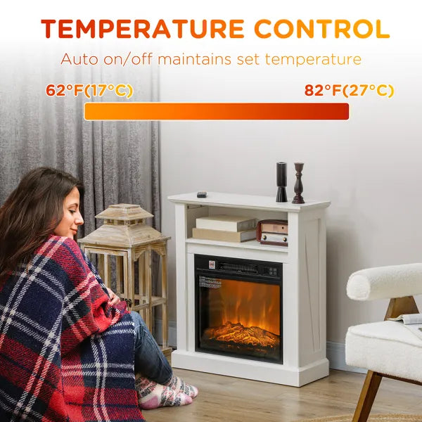 HOMCOM 27" Freestanding Electric Fireplace with Mantel, 1400W Replaceable Fireplace Insert Heater with Timer, White - product image 6