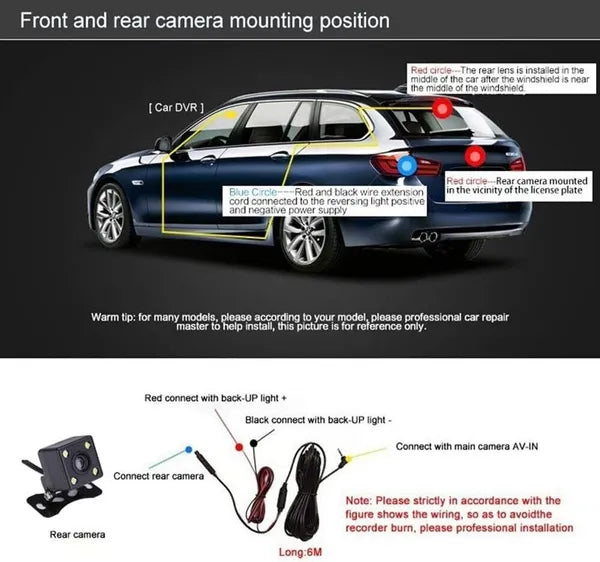 2.7 Inch 1080P Dual Dash Cam with Front Rear Cameras Night Vision and G Sensor - product view 8