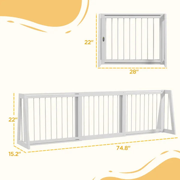 PawHut 28"-75" Freestanding Wooden Pet Gate with Support Feet and Non-Slip Mats for Indoor, Stairway, Doorway, White - product image 3