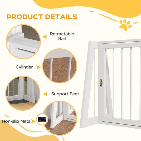 PawHut 28"-75" Freestanding Wooden Pet Gate with Support Feet and Non-Slip Mats for Indoor, Stairway, Doorway, White - product image 7