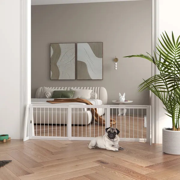PawHut 28"-75" Freestanding Wooden Pet Gate with Support Feet and Non-Slip Mats for Indoor, Stairway, Doorway, White - product image 2