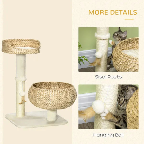 PawHut 28" Elevated Cat Bed with Sisal Scratching Post for Indoor Kitties, Modern Cat Tree with Cute Basket Design, Small Cat Tree with Fun Ball Toy - product image 5