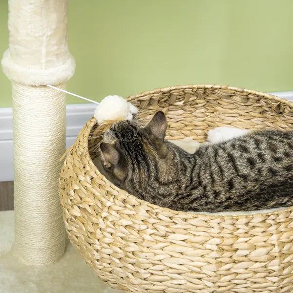PawHut 28" Elevated Cat Bed with Sisal Scratching Post for Indoor Kitties, Modern Cat Tree with Cute Basket Design, Small Cat Tree with Fun Ball Toy - product image 8