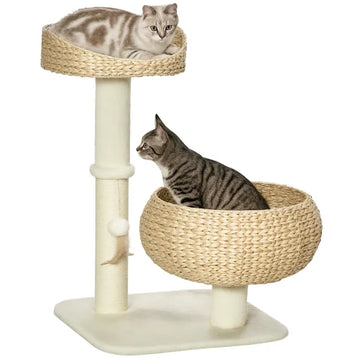 PawHut 28" Elevated Cat Bed with Sisal Scratching Post for Indoor Kitties, Modern Cat Tree with Cute Basket Design, Small Cat Tree with Fun Ball Toy - product image 1