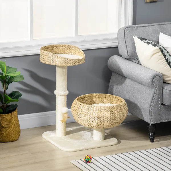 PawHut 28" Elevated Cat Bed with Sisal Scratching Post for Indoor Kitties, Modern Cat Tree with Cute Basket Design, Small Cat Tree with Fun Ball Toy - product image 10