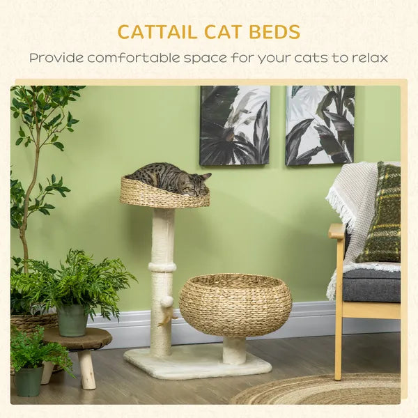 PawHut 28" Elevated Cat Bed with Sisal Scratching Post for Indoor Kitties, Modern Cat Tree with Cute Basket Design, Small Cat Tree with Fun Ball Toy - product image 4
