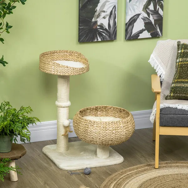 PawHut 28" Elevated Cat Bed with Sisal Scratching Post for Indoor Kitties, Modern Cat Tree with Cute Basket Design, Small Cat Tree with Fun Ball Toy - product image 7