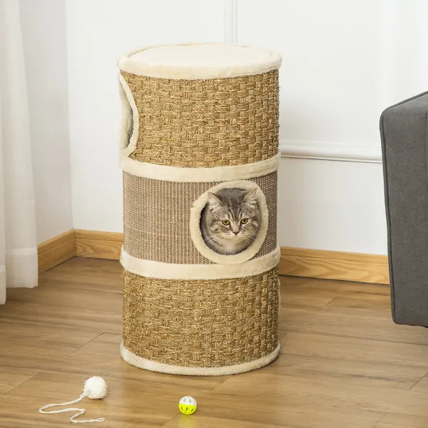 28" Multi-Level Cat Condo with Sisal Scratching Pad 3 Story Hideaway for Cats Brown - product image 2