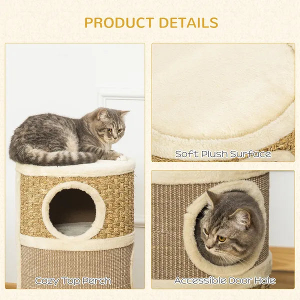 28" Multi-Level Cat Condo with Sisal Scratching Pad 3 Story Hideaway for Cats Brown - product image 5