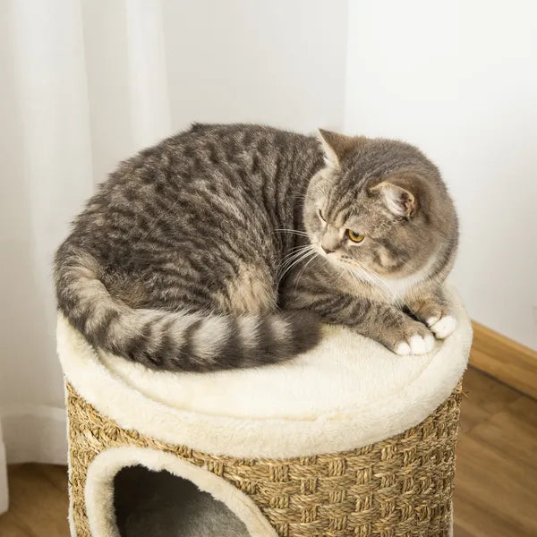 28" Multi-Level Cat Condo with Sisal Scratching Pad 3 Story Hideaway for Cats Brown - product image 8