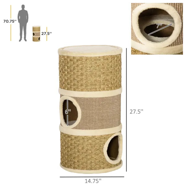 28" Multi-Level Cat Condo with Sisal Scratching Pad 3 Story Hideaway for Cats Brown - product image 3