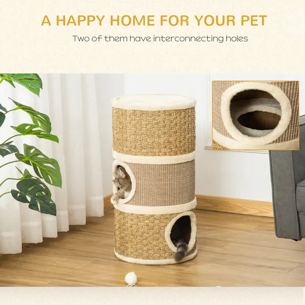 28" Multi-Level Cat Condo with Sisal Scratching Pad 3 Story Hideaway for Cats Brown - product image 4