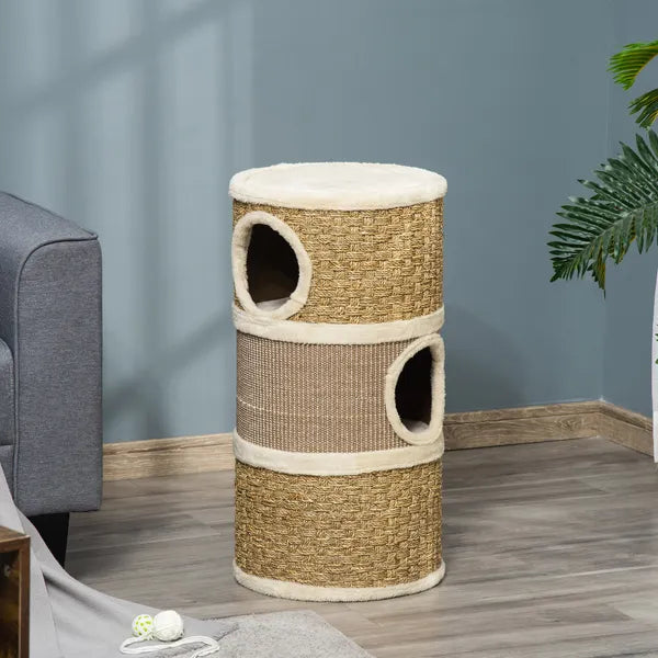 28" Multi-Level Cat Condo with Sisal Scratching Pad 3 Story Hideaway for Cats Brown - product image 10