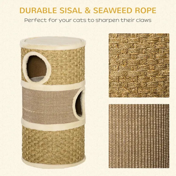 28" Multi-Level Cat Condo with Sisal Scratching Pad 3 Story Hideaway for Cats Brown - product image 6