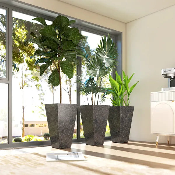 Outsunny 28" Tall Planters, Set of 3 Plastic Flower Pots with Marble Finish and Drainage Holes, Stackable Taper Planters, Black - product image 9