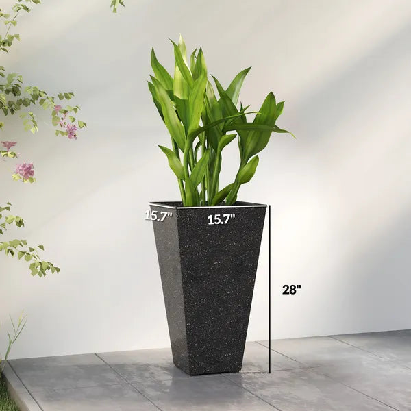 Outsunny 28" Tall Planters, Set of 3 Plastic Flower Pots with Marble Finish and Drainage Holes, Stackable Taper Planters, Black - product image 3