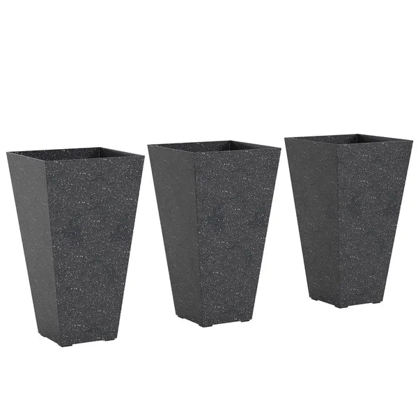 Outsunny 28" Tall Planters, Set of 3 Plastic Flower Pots with Marble Finish and Drainage Holes, Stackable Taper Planters, Black - product image 1