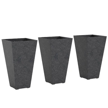 Outsunny 28" Tall Planters, Set of 3 Plastic Flower Pots with Marble Finish and Drainage Holes, Stackable Taper Planters, Black - product image 1