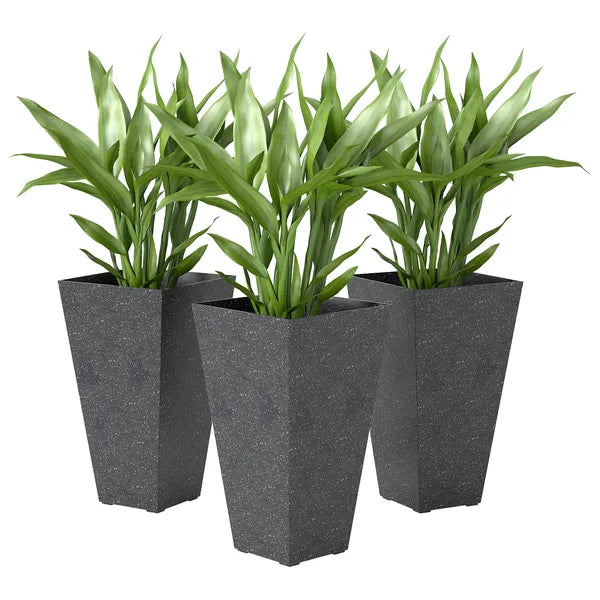 Outsunny 28" Tall Planters, Set of 3 Plastic Flower Pots with Marble Finish and Drainage Holes, Stackable Taper Planters, Black - product image 11