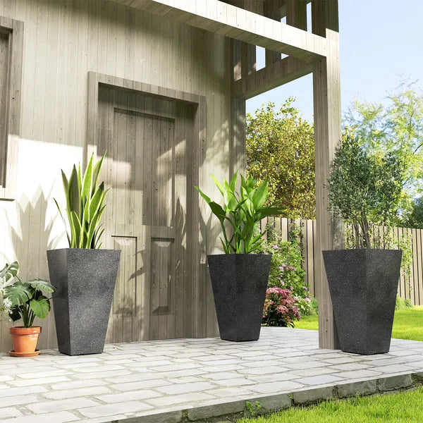 Outsunny 28" Tall Planters, Set of 3 Plastic Flower Pots with Marble Finish and Drainage Holes, Stackable Taper Planters, Black - product image 10
