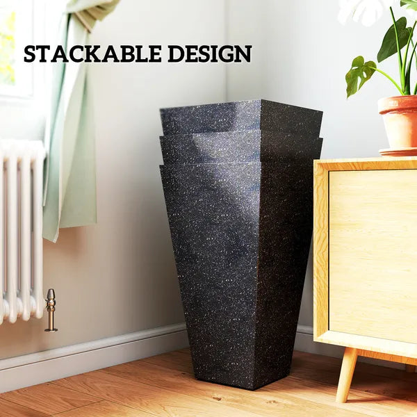 Outsunny 28" Tall Planters, Set of 3 Plastic Flower Pots with Marble Finish and Drainage Holes, Stackable Taper Planters, Black - product image 8