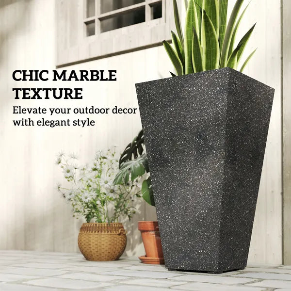 Outsunny 28" Tall Planters, Set of 3 Plastic Flower Pots with Marble Finish and Drainage Holes, Stackable Taper Planters, Black - product image 5
