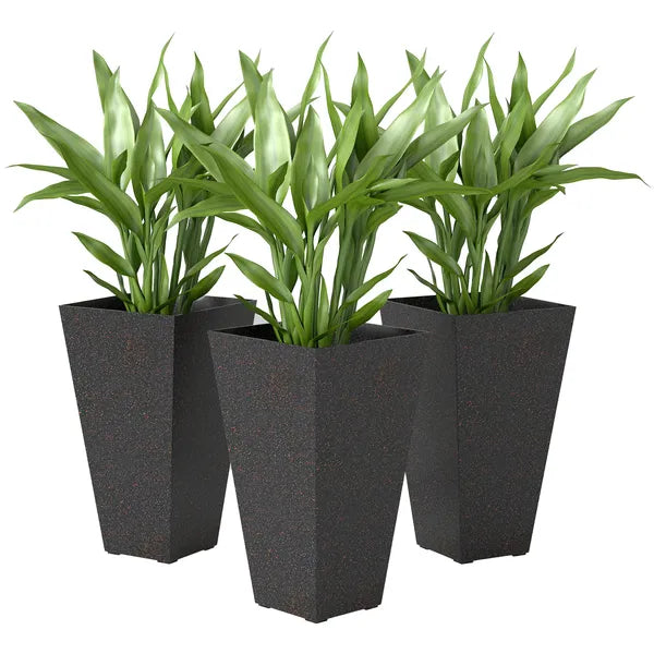 Outsunny 28 Inch Tall Planters, Set of 3 Plastic Flower Pots with Marble Finish and Drainage Holes, Stackable Taper Planters, Brown - product image 11