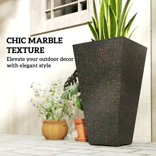 Outsunny 28 Inch Tall Planters, Set of 3 Plastic Flower Pots with Marble Finish and Drainage Holes, Stackable Taper Planters, Brown - product image 5