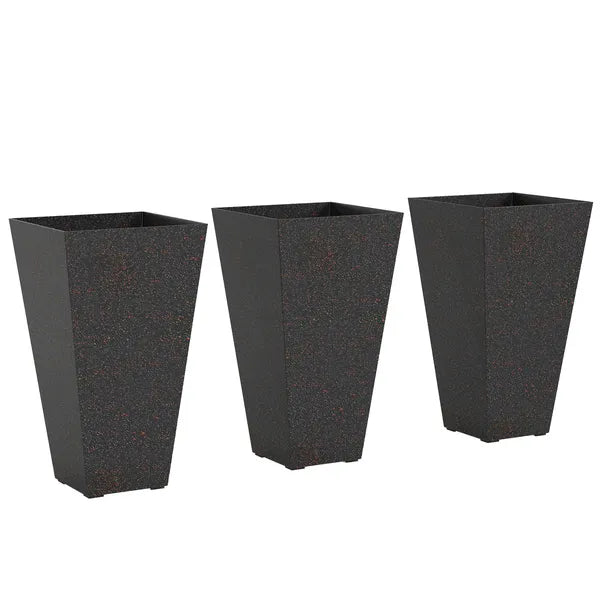 Outsunny 28 Inch Tall Planters, Set of 3 Plastic Flower Pots with Marble Finish and Drainage Holes, Stackable Taper Planters, Brown - product image 1