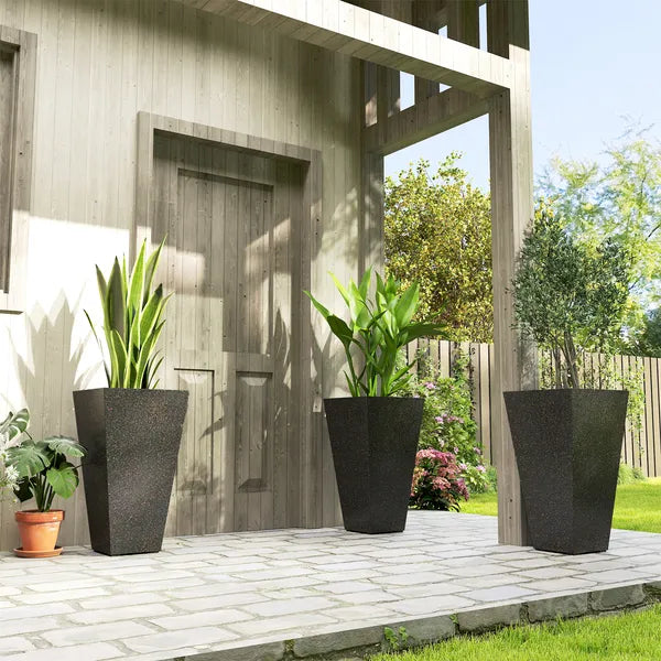 Outsunny 28 Inch Tall Planters, Set of 3 Plastic Flower Pots with Marble Finish and Drainage Holes, Stackable Taper Planters, Brown - product image 10
