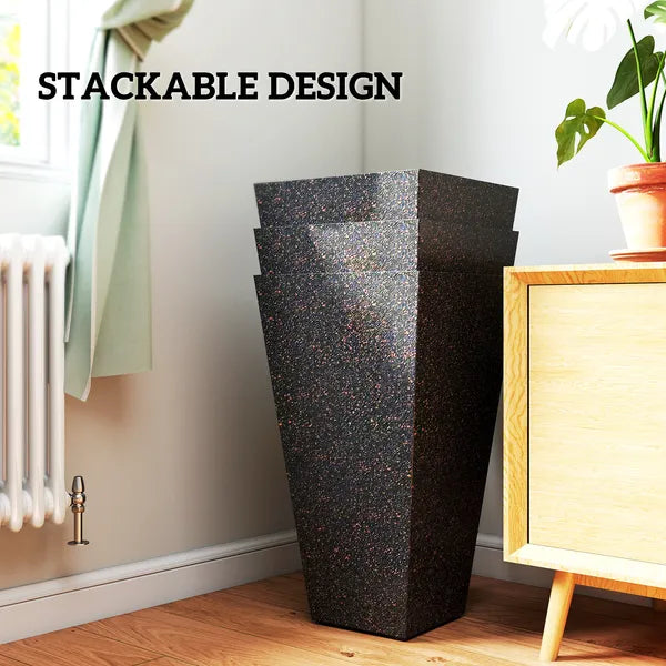 Outsunny 28 Inch Tall Planters, Set of 3 Plastic Flower Pots with Marble Finish and Drainage Holes, Stackable Taper Planters, Brown - product image 8