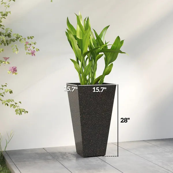 Outsunny 28 Inch Tall Planters, Set of 3 Plastic Flower Pots with Marble Finish and Drainage Holes, Stackable Taper Planters, Brown - product image 3