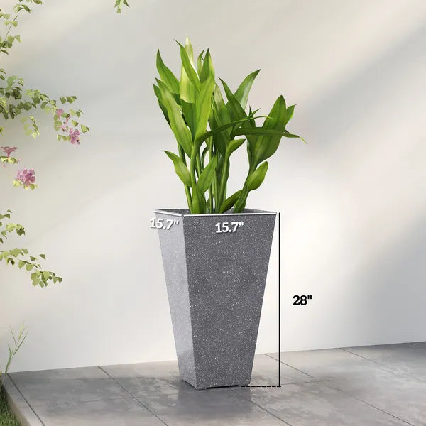 Outsunny 28" Tall Planters, Set of 3 Plastic Flower Pots with Marble Finish and Drainage Holes, Stackable Taper Planters, Gray - product image 3