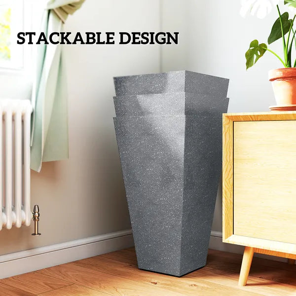 Outsunny 28" Tall Planters, Set of 3 Plastic Flower Pots with Marble Finish and Drainage Holes, Stackable Taper Planters, Gray - product image 8
