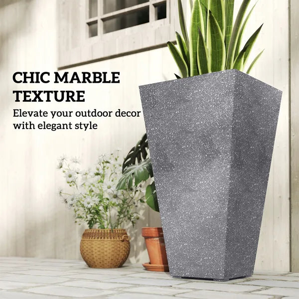 Outsunny 28" Tall Planters, Set of 3 Plastic Flower Pots with Marble Finish and Drainage Holes, Stackable Taper Planters, Gray - product image 5