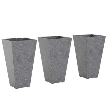 Outsunny 28" Tall Planters, Set of 3 Plastic Flower Pots with Marble Finish and Drainage Holes, Stackable Taper Planters, Gray - product image 1