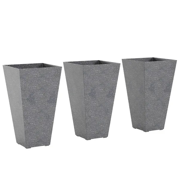 Outsunny 28" Tall Planters, Set of 3 Plastic Flower Pots with Marble Finish and Drainage Holes, Stackable Taper Planters, Gray - product image 1