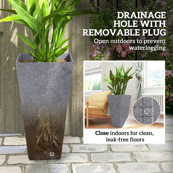 Outsunny 28" Tall Planters, Set of 3 Plastic Flower Pots with Marble Finish and Drainage Holes, Stackable Taper Planters, Gray - product image 7