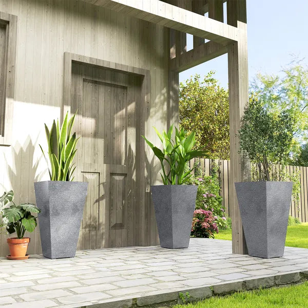 Outsunny 28" Tall Planters, Set of 3 Plastic Flower Pots with Marble Finish and Drainage Holes, Stackable Taper Planters, Gray - product image 10