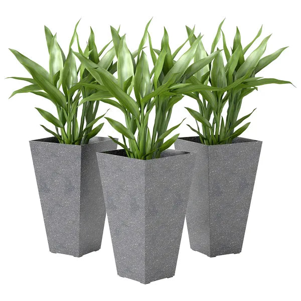 Outsunny 28" Tall Planters, Set of 3 Plastic Flower Pots with Marble Finish and Drainage Holes, Stackable Taper Planters, Gray - product image 11