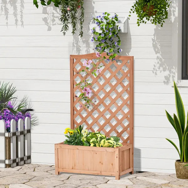 Outsunny 28 Inch x 11 Inch x 46 Inch Raised Garden Bed, Wooden Planter Box with Trellis, Brown - product image 2