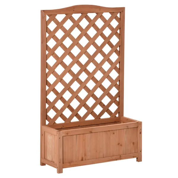 Outsunny 28 Inch x 11 Inch x 46 Inch Raised Garden Bed, Wooden Planter Box with Trellis, Brown - product image 1