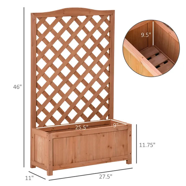 Outsunny 28 Inch x 11 Inch x 46 Inch Raised Garden Bed, Wooden Planter Box with Trellis, Brown - product image 3